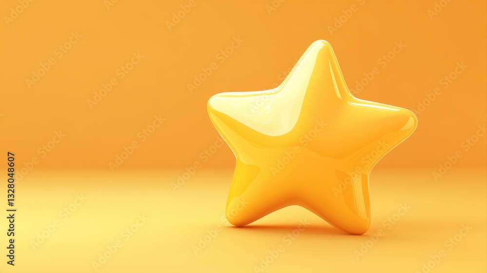 Glossy Yellow Star Shape on Smooth Orange Background for Creative and Inspirational Concepts Glossy Yellow Star Shape on Smooth Orange Background for Creative and Inspirational Concepts