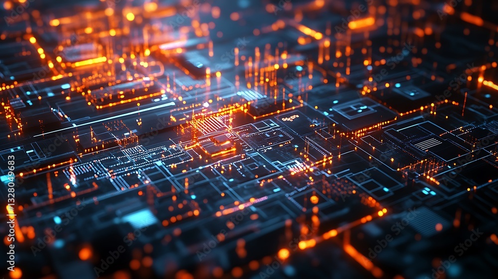 Illuminated Circuit Board High Tech System with Glowing Components Illuminated Circuit Board High Tech System with Glowing Components