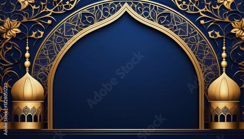 Elegant Eid al-Adha Mubarak Greeting Card with Islamic Elements. Luxurious Eid Mubarak Celebration Banner with Crescent Moon and Lantern