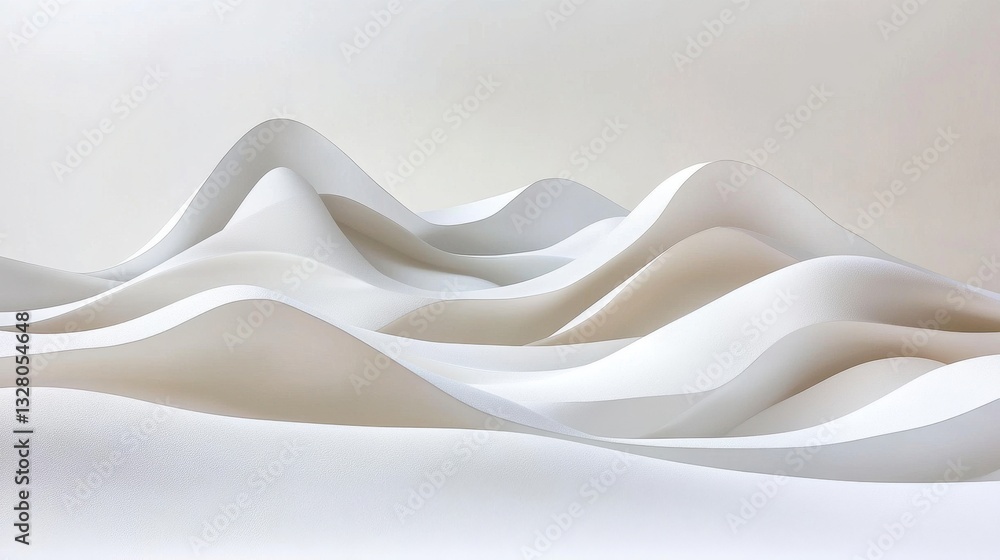 Abstract White Sculptures: Serene Waves of Paper, Minimalist Art Landscape Design Abstract White Sculptures: Serene Waves of Paper, Minimalist Art Landscape Design