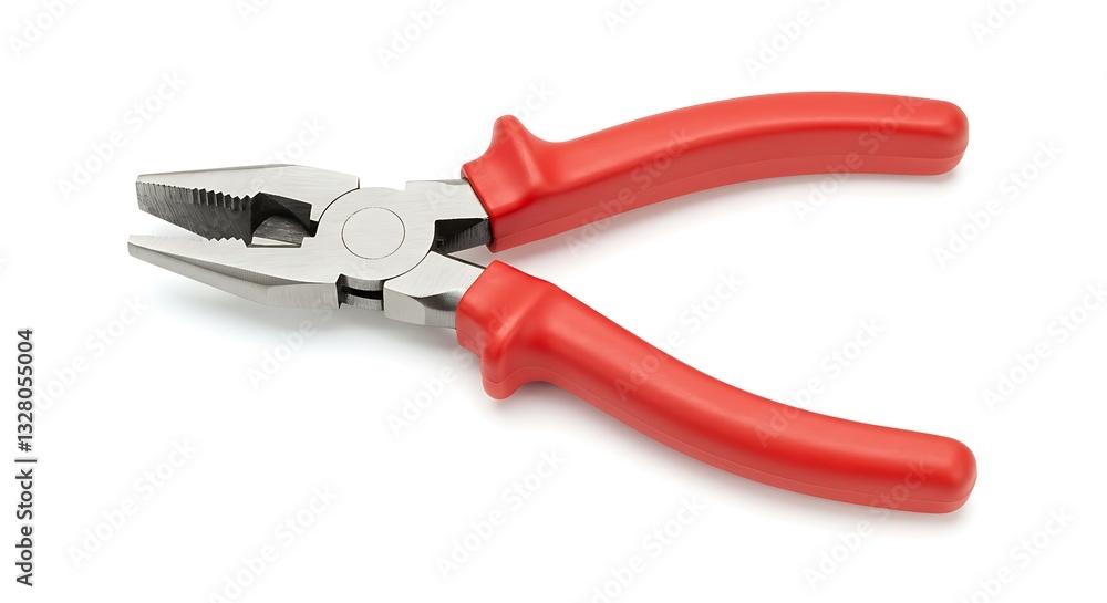 Close-up of Red Handled Pliers Tool on White Background Ready for Use Close-up of Red Handled Pliers Tool on White Background Ready for Use
