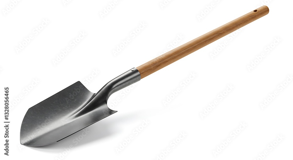 Isolated Spade Shovel with Wooden Handle on White Background for Gardening Isolated Spade Shovel with Wooden Handle on White Background for Gardening