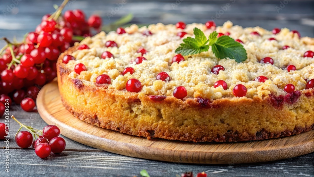 Cake with red currants on top, crumble topping made of butter and flour, red currants, cake Cake with red currants on top, crumble topping made of butter and flour, red currants, cake