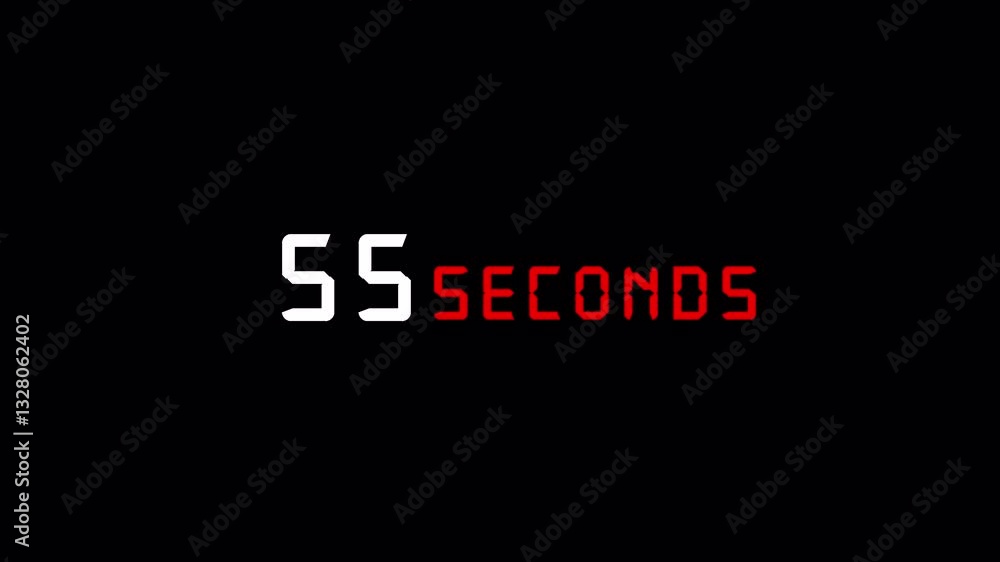 Countdown timer one minute animation from 60 to 0 seconds with alpha channel, 60 seconds countdown with black background. Countdown timer one minute animation from 60 to 0 seconds with alpha channel, 60 seconds countdown with black background.