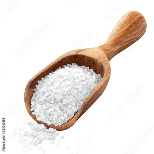 Sea Salt in Wooden Spoon Isolated on Transparent Background. Perfect for Food Packaging, and Recipe Design.