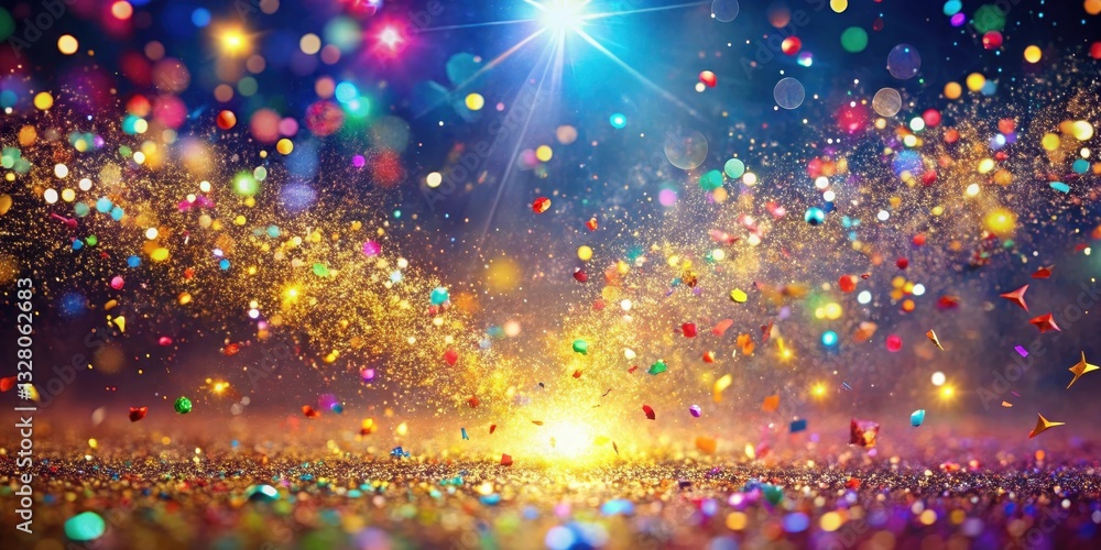 Obraz premium Sparkling glitter confetti falling from the sky in a bright and colorful explosion, joyful explosion, glitter confetti