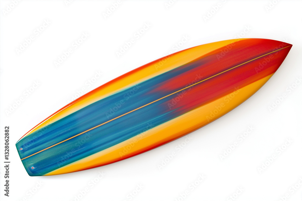 A colorful surfboard isolated on a white background A colorful surfboard isolated on a white background