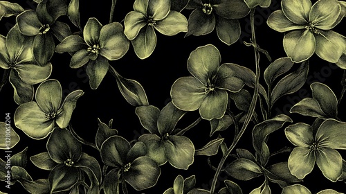 Elegant Gold Floral Pattern Seamless Design Botanical Illustration