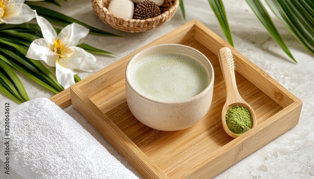Indulge in a serene self-care ritual with this Zen-inspired wooden bath tray It features a soothing cup of matcha, a soft towel for gentle comfort, and a selection of natural bath essentials to Indulge in a serene self-care ritual with this Zen-inspired wooden bath tray It features a soothing cup of matcha, a soft towel for gentle comfort, and a selection of natural bath essentials to