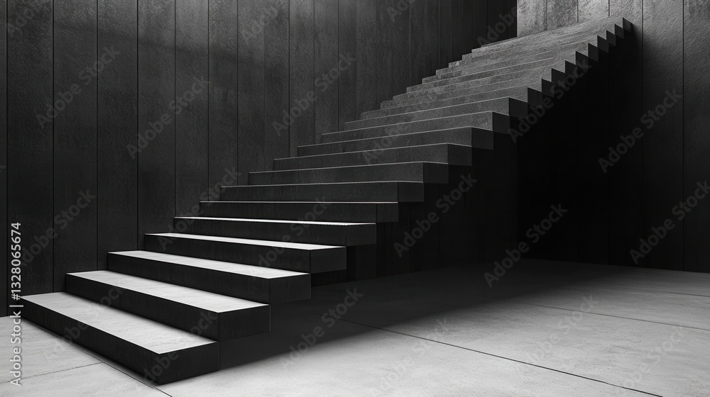 Fototapeta premium Monochromatic Modern Staircase Architecture: A Study in Dark Concrete and Minimalist Design