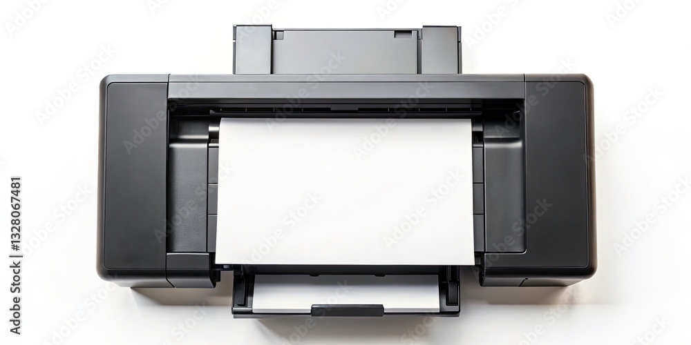Macro Printer Photography: Top-Down View, Symmetrical Flat Lay, High Contrast, White Background Macro Printer Photography: Top-Down View, Symmetrical Flat Lay, High Contrast, White Background