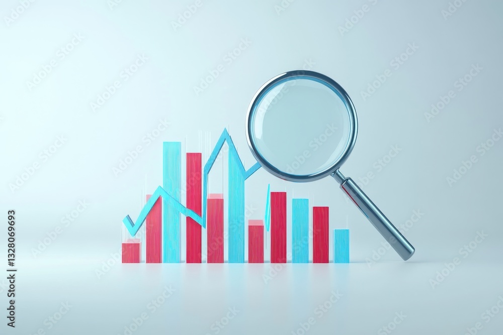 Chart and Graph Analysis with Magnifying Glass for Data Insights Chart and Graph Analysis with Magnifying Glass for Data Insights