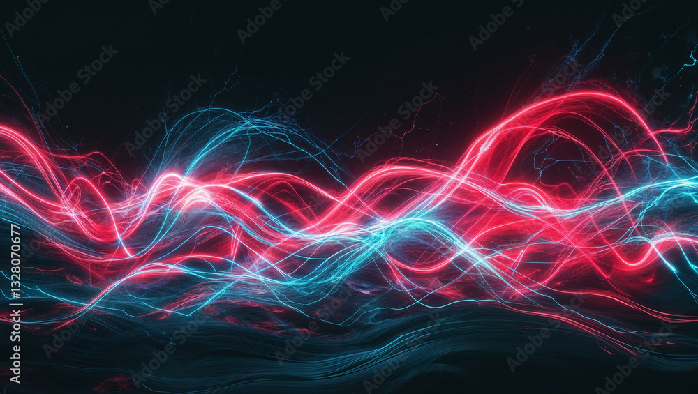 Glowing Plasma Neon Red and Cyan Waves Background Glowing Plasma Neon Red and Cyan Waves Background