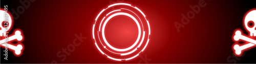 Cybercrime concept with red digital interface and skull symbols. Represents hacking, malware, online threats, data breaches, cyber attacks, fraud, ransomware, phishing, and internet security risks.