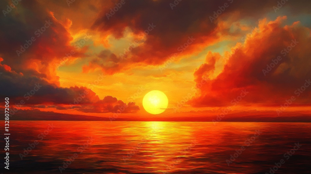 Fiery Sunset Over the Ocean Fiery Sunset Over the Ocean