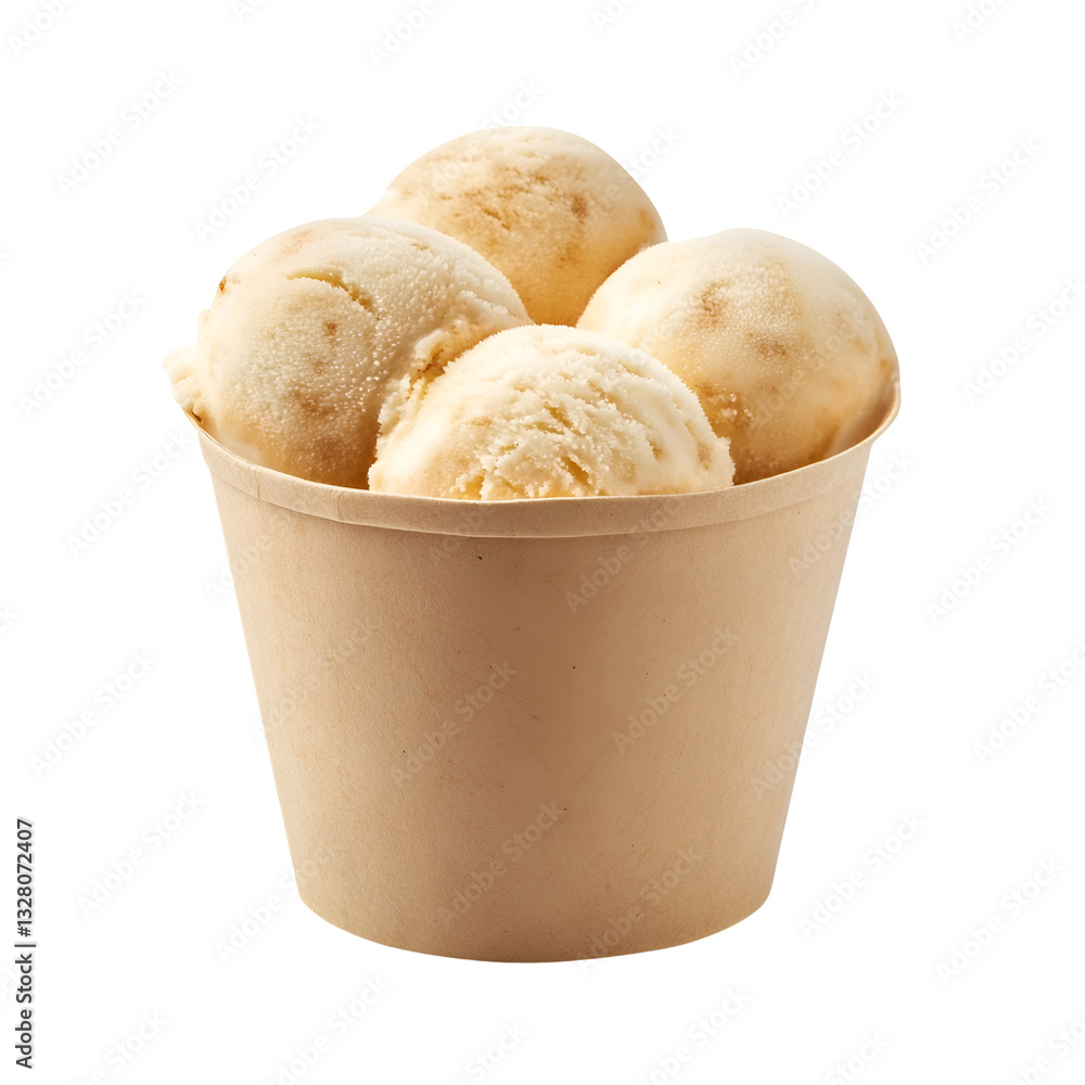 Delicious Vanilla Ice Cream Scoops in Eco-Friendly Cup. Perfect Frozen Dessert, Isolated on Transparent Background. Delicious Vanilla Ice Cream Scoops in Eco-Friendly Cup. Perfect Frozen Dessert, Isolated on Transparent Background.