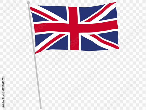 Handheld waving UK flag isolated on transparent PNG background. perfect for designs. vector