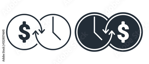 Time is money icon. Cash exchanged for time. Vector illustration