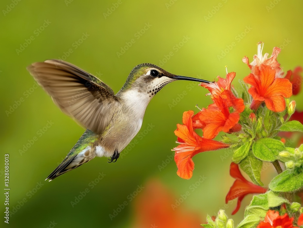 Fototapeta premium Hummingbird Feeding for Garden Bloom, Nature.