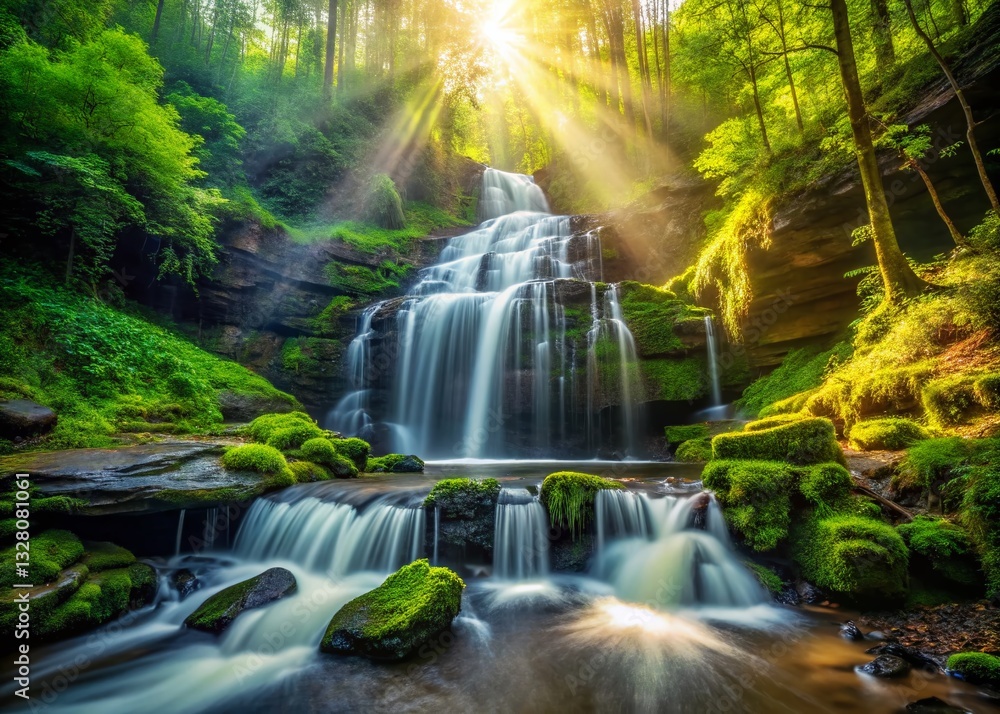 Fototapeta premium Majestic Waterfall in Northern Alabama's Lush Forest - Aerial View