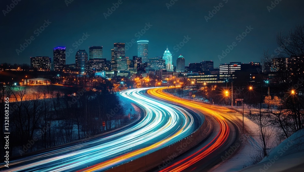 Obraz premium Minneapolis Skyline Night Lights Highway