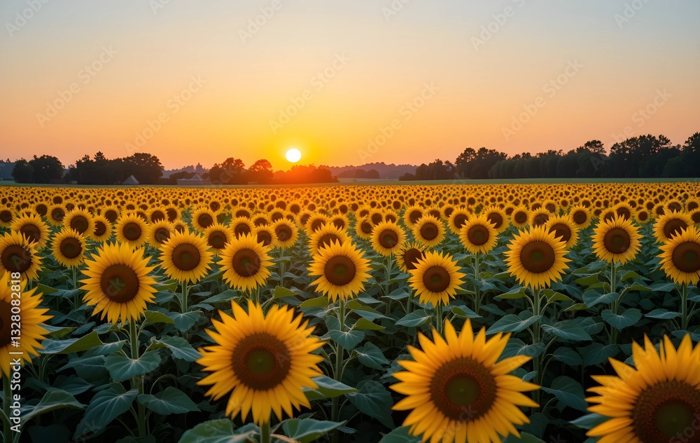 Obraz premium Beautiful Sunset of Sunflower in The Field
