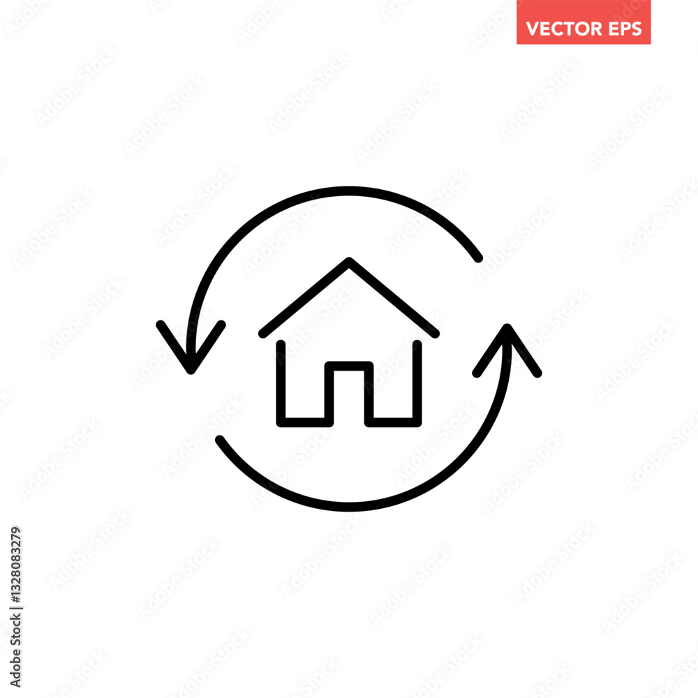 Single black house renovation line icon, simple update home with arrow flat design pictogram vector for app logo ads web webpage button ui ux interface elements isolated on white background Single black house renovation line icon, simple update home with arrow flat design pictogram vector for app logo ads web webpage button ui ux interface elements isolated on white background
