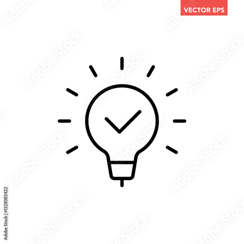 Single black brilliant idea line icon, simple shinning lightbulb flat design illustration pictogram, infographic vector for app web banner button ui interface elements isolated on white background