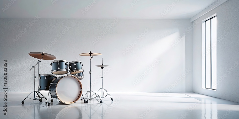 Minimalist Architectural Photography of a Drum Kit in a Luxurious Flat Lay, Wide-Angle Shot with Copy Space for Design Elements Minimalist Architectural Photography of a Drum Kit in a Luxurious Flat Lay, Wide-Angle Shot with Copy Space for Design Elements