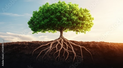 Wallpaper Mural Captivating view of a tree with its roots exposed in the earth showcasing complex structure and natural beauty Torontodigital.ca