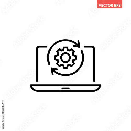 Black single computer system update line icon, simple tech software upgrade flat design vector pictogram, infographic interface elements for app logo web button ui ux isolated on white background