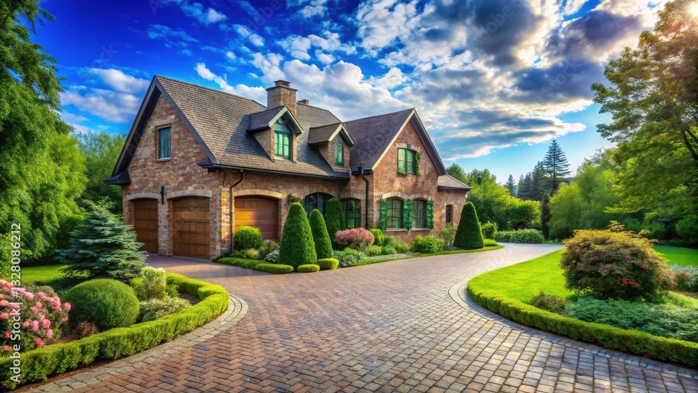 Serene Traditional Brick House Surrounded by Lush Greenery in a Rural Setting Serene Traditional Brick House Surrounded by Lush Greenery in a Rural Setting