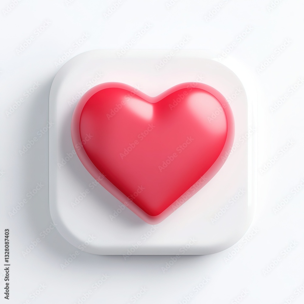 Obraz premium 3D heart icon, clip art style, white background, soft lighting, cute, red color, rounded corners, smooth edges, high resolution, high quality