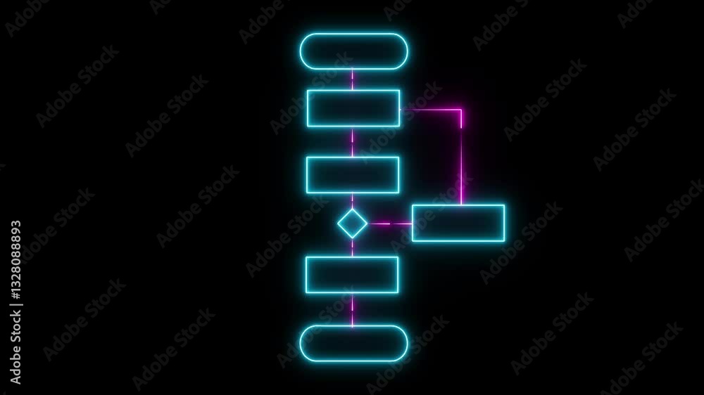 Neon glowing Block diagram, analysis scheme, logic, algorithm, flowchart self drawing animation. Animated structure, decision tree Neon glowing Block diagram, analysis scheme, logic, algorithm, flowchart self drawing animation. Animated structure, decision tree
