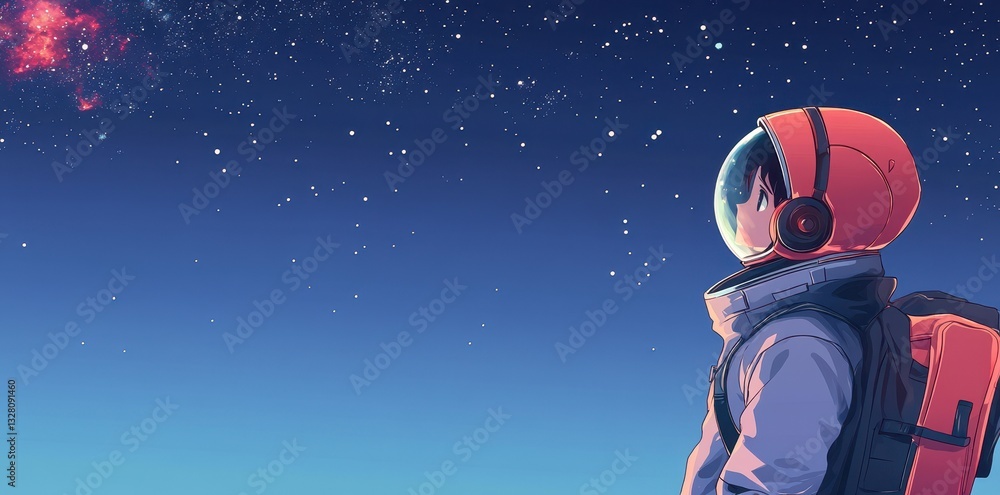 An astronaut stands gazing at a beautiful night sky filled with stars An astronaut stands gazing at a beautiful night sky filled with stars