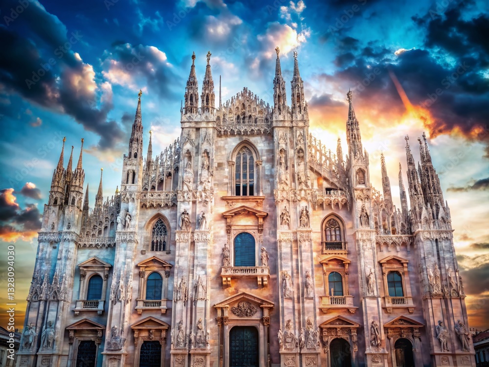 Fototapeta premium Milan Duomo Close-up: Marble Facade & Statues, Italian Architecture, January 2024