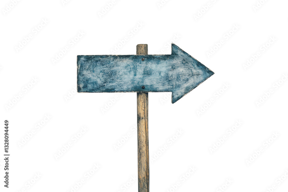 A weathered signpost with an arrow pointing to the right. A weathered signpost with an arrow pointing to the right.