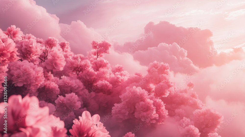 Fototapeta premium Pink Cherry Blossoms and Clouds at Sunset