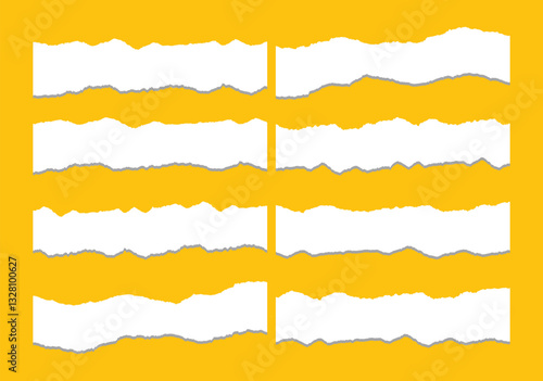 Torn paper strips with ragged edges on yellow background