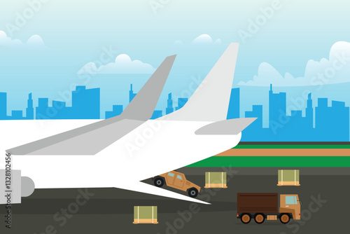 Military Cargo Unloading from Aircraft – Logistic Support 2d flat vector illustrations