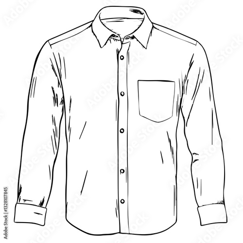 Classic 2D line art vector sketch of a button-up shirt with detailed collar and cuffs