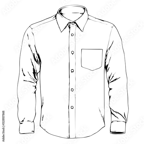 Classic 2D line art vector sketch of a button-up shirt with detailed collar and cuffs