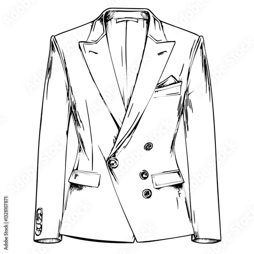 Sophisticated 2D line art vector sketch of a blazer with lapel and button details