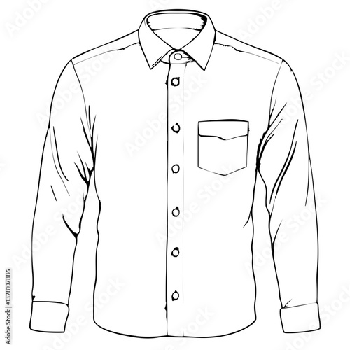 Classic 2D line art vector sketch of a button-up shirt with detailed collar and cuffs
