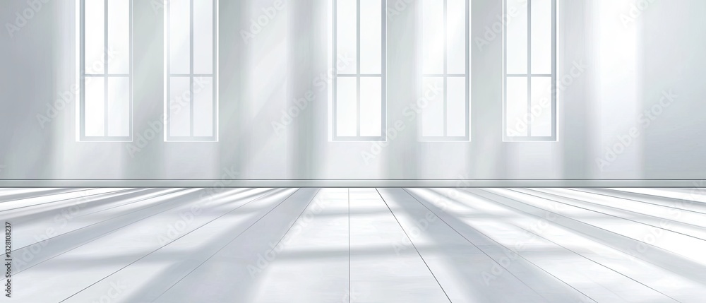 Fototapeta premium Sunlit Interior: Minimalist Room with Sunlight Streaming Through Windows