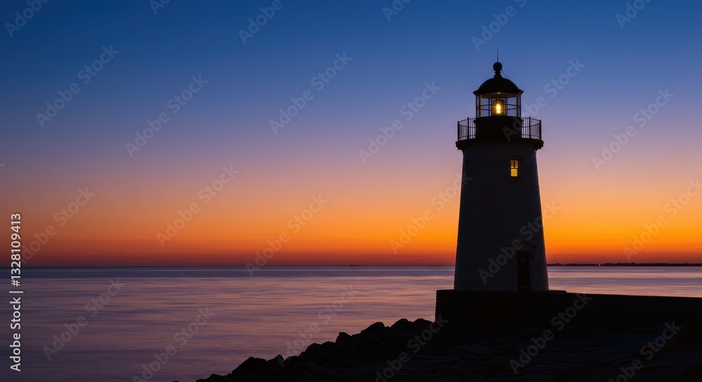 Lighthouse illuminated at sunset Lighthouse illuminated at sunset