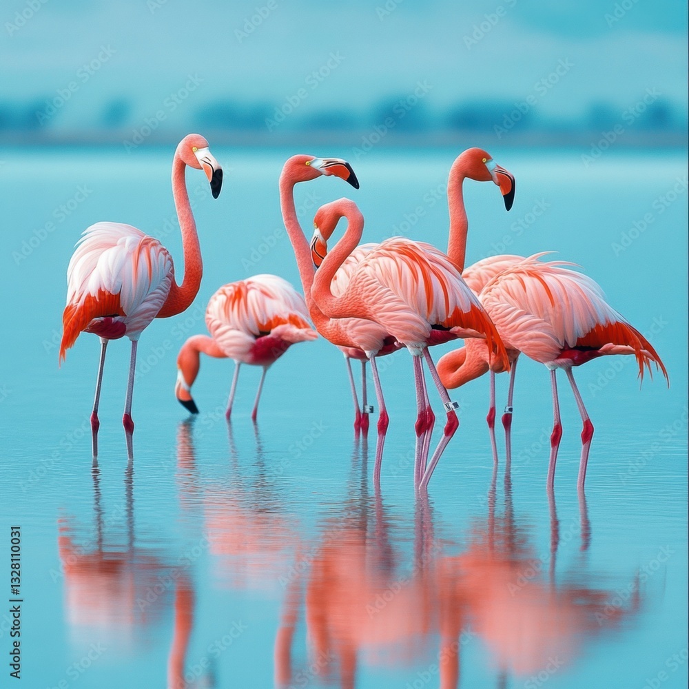 Majestic Pink Flamingos in a Calm Serene Lagoon Wildlife Photography Majestic Pink Flamingos in a Calm Serene Lagoon Wildlife Photography