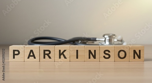 Parkinson spelled with wooden blocks - Healthcare support - Awareness campaign material