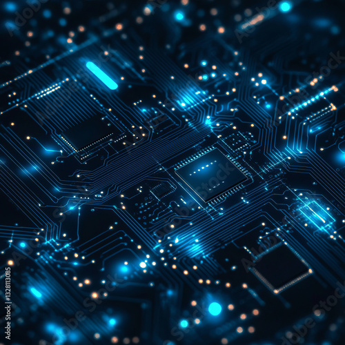 Wallpaper Mural Close-up of illuminated microchip circuitry on dark background Torontodigital.ca