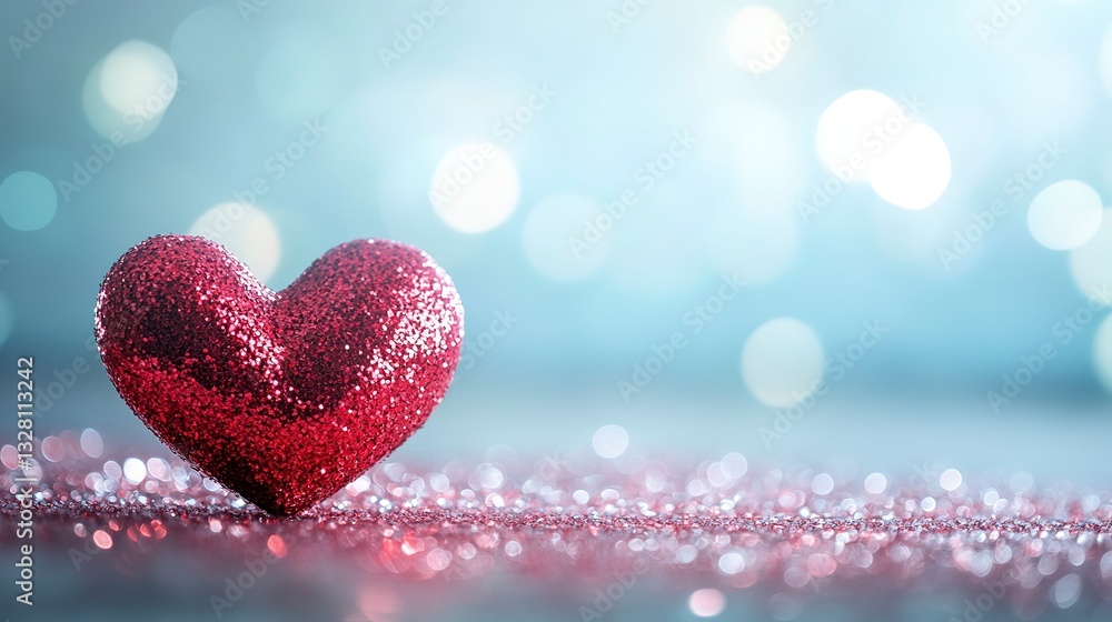 Valentine's Day Concept: Glittering Red Hearts on Bright Background with Bokeh Lights, Perfect for Love-Themed Design and Text Copy Space Valentine's Day Concept: Glittering Red Hearts on Bright Background with Bokeh Lights, Perfect for Love-Themed Design and Text Copy Space